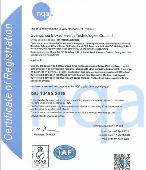 ΚΙΝΑ Guangzhou BioKey Healthy Technology Co.Ltd Πιστοποιήσεις